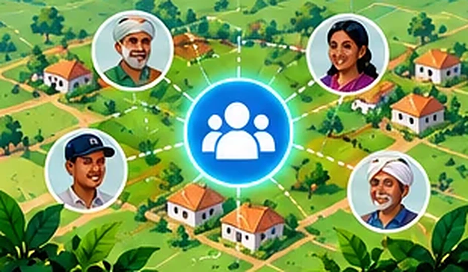 नकाशावर एकत्र जोडलेले शेतकरी